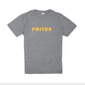 Clare V Gray Tee with Yellow FRITES Logo and Red Dot